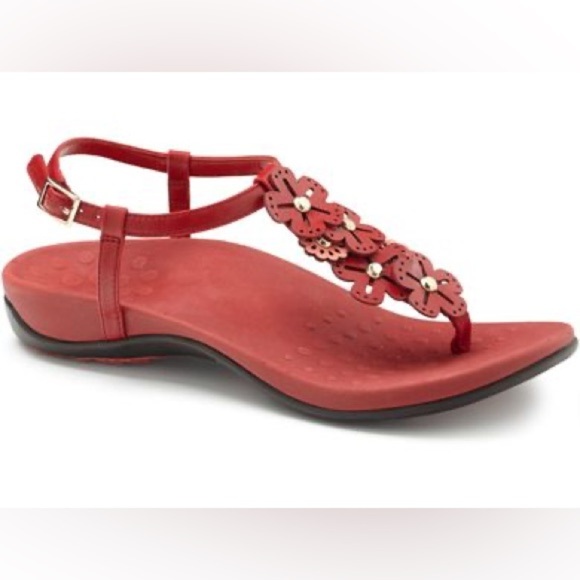 Vionic Julie sandals red size 8 floral ortho thong with straps - Picture 1 of 9